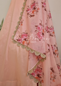 Luxury Peach Organza Floral Dupatta/Chunni with Pearl Edging