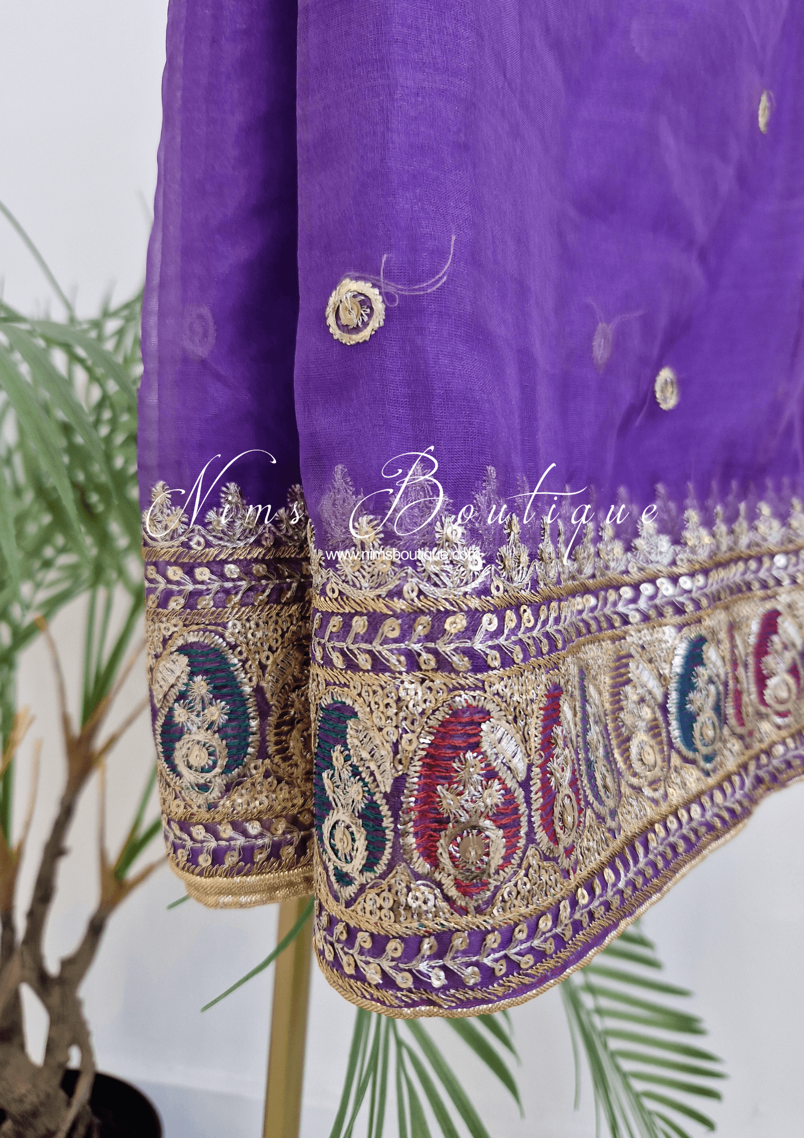 Nims Boutique Sunidhi Purple Multicolour Organza Dupatta/Chunni