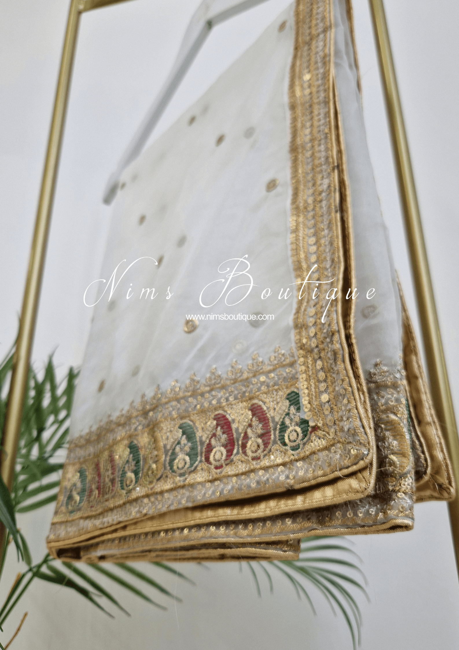 Nims Boutique Sunidhi White Multicolour Organza Dupatta/Chunni