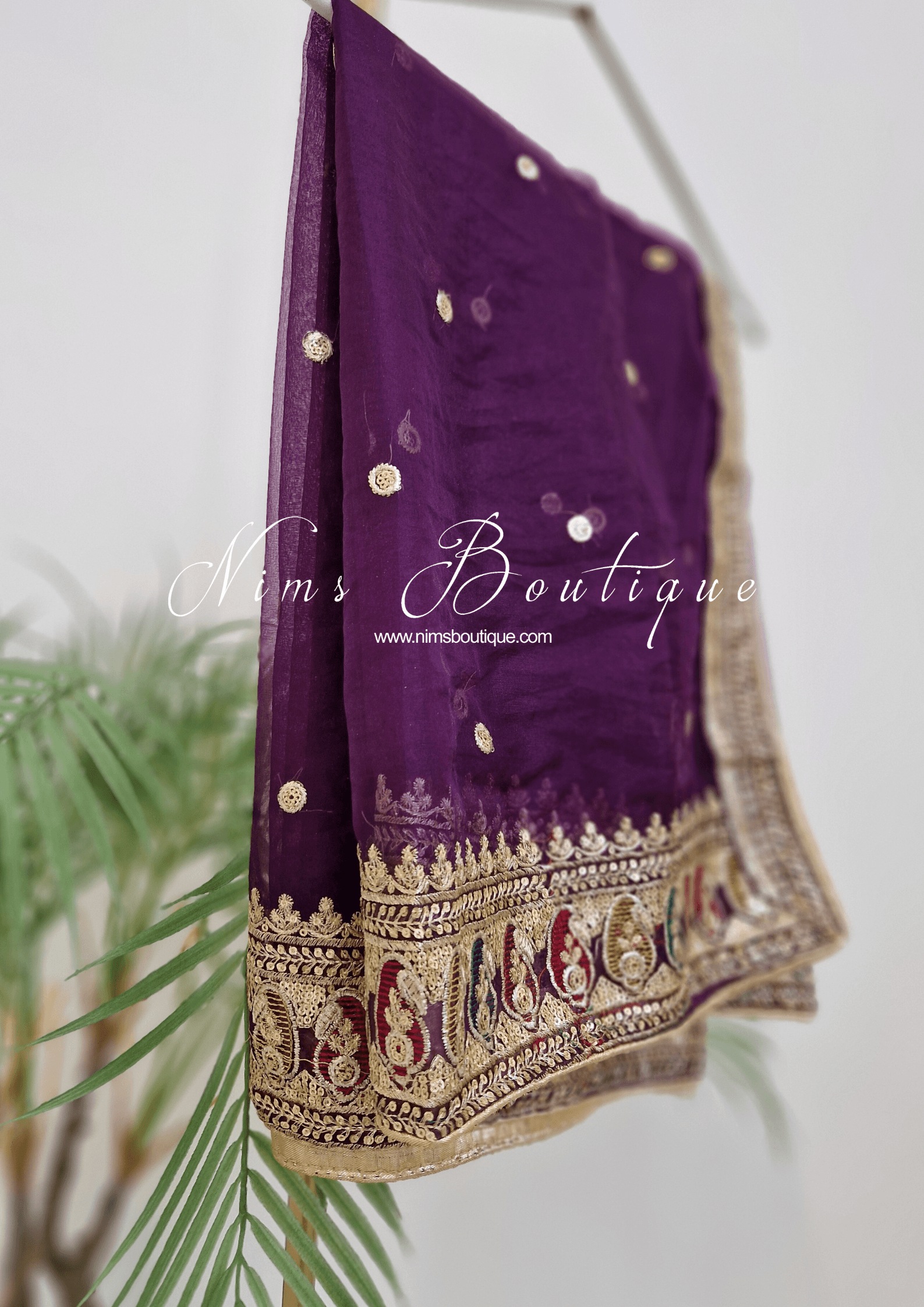 Nims Boutique Sunidhi Aubergine Multicolour Organza Dupatta/Chunni