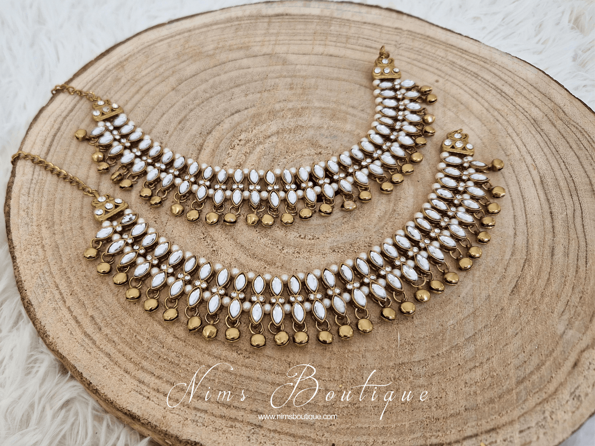 Nims Boutique Antique Gold Ghungroo Anklets with Bells