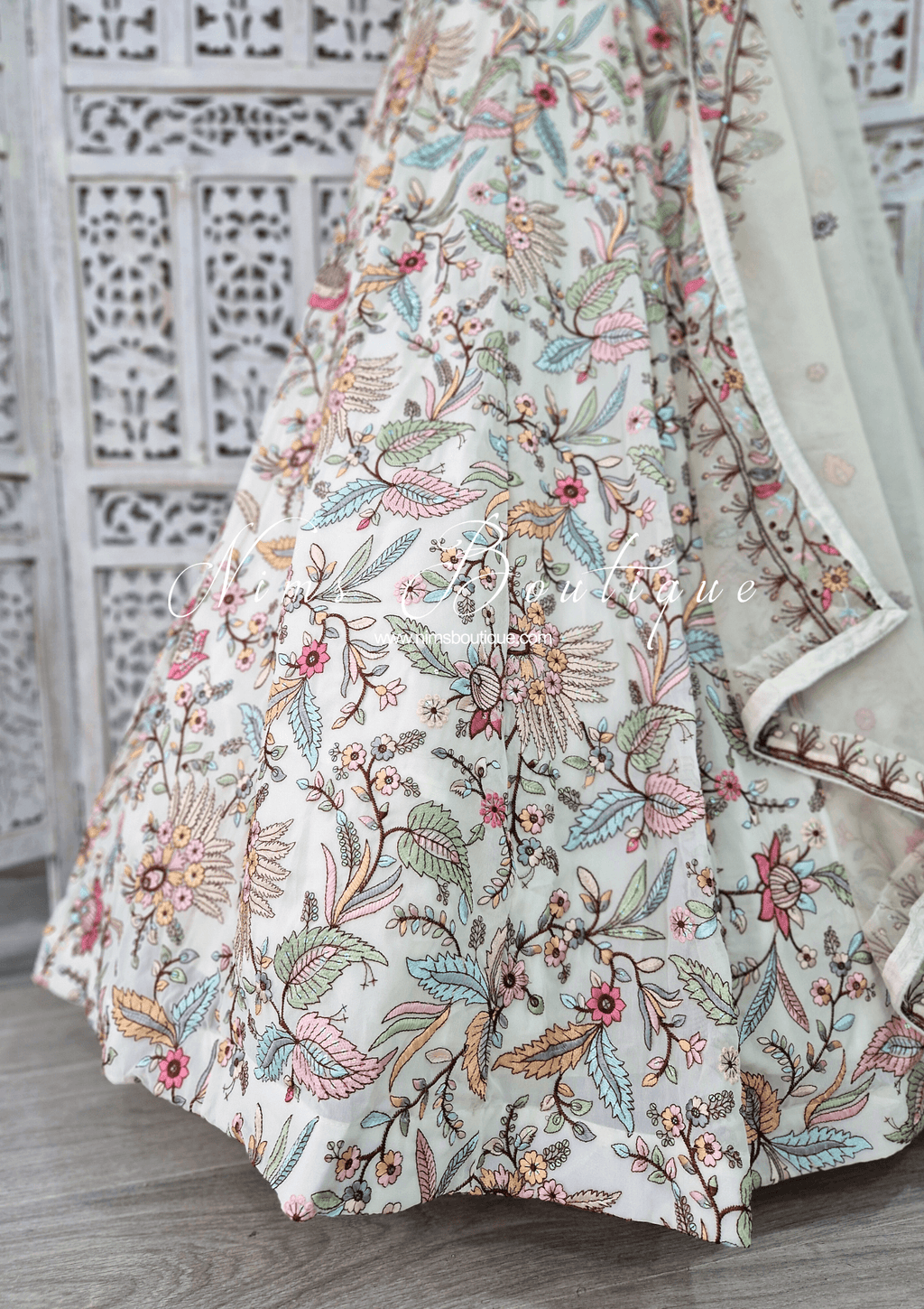Nims Boutique Sarika White Multicolour Embellished Luxury Skirt sizes 4-22