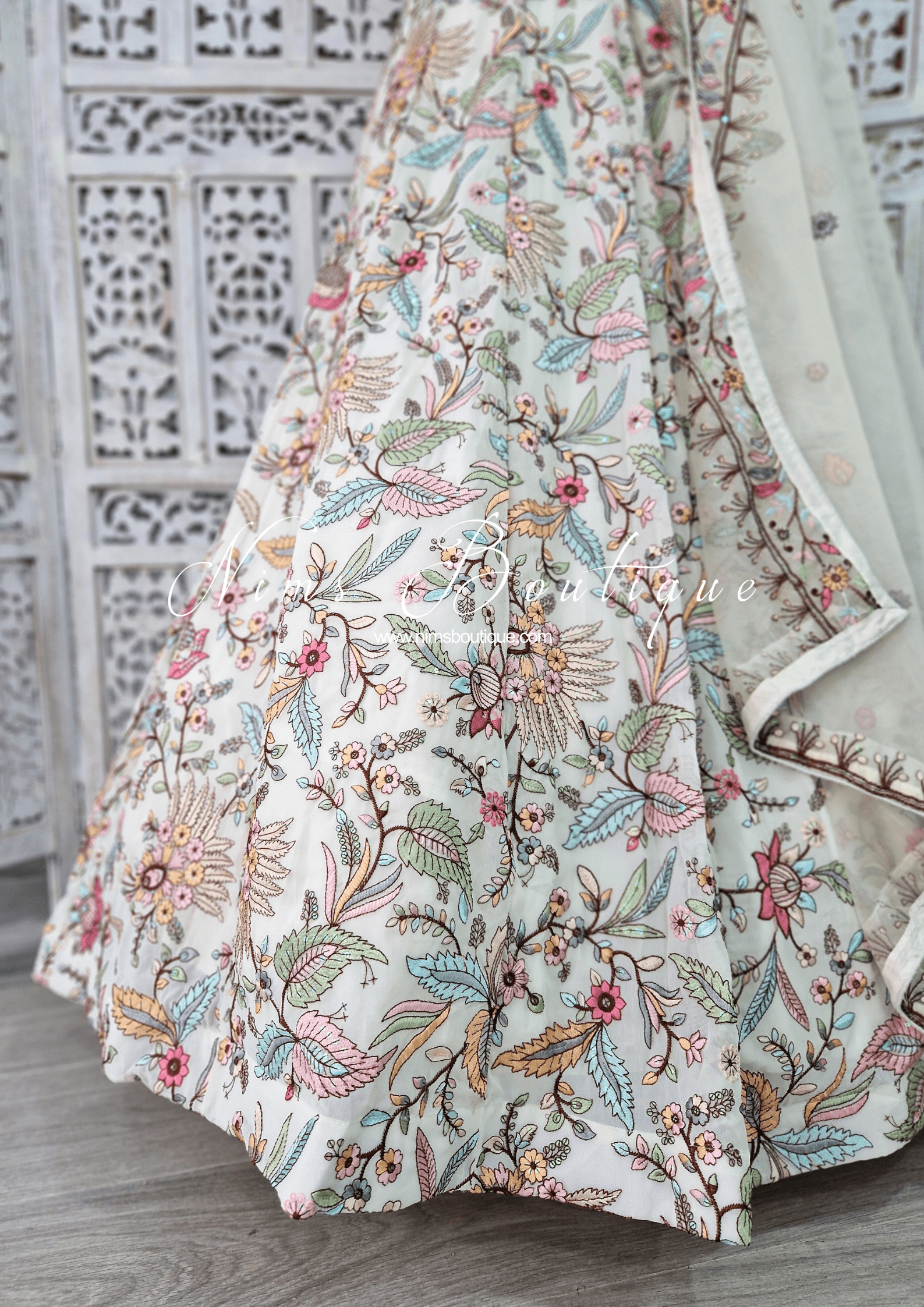 Nims Boutique Sarika White Multicolour Embellished Luxury Skirt sizes 4-22