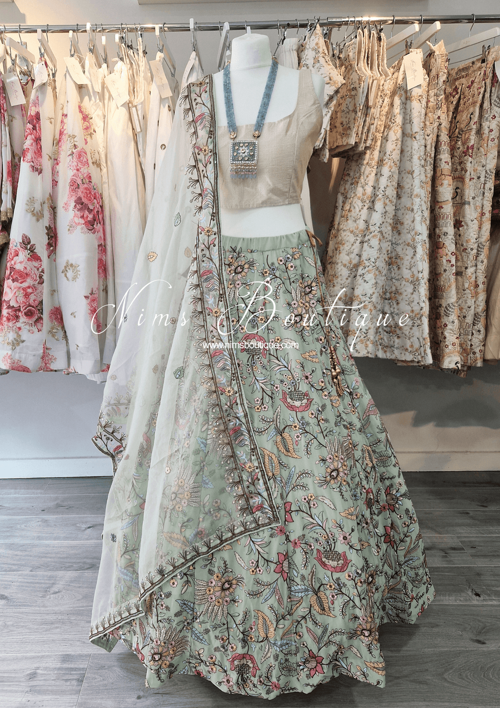 Nims Boutique Sarika Mint Multicolour Embellished Luxury Skirt sizes 4-22