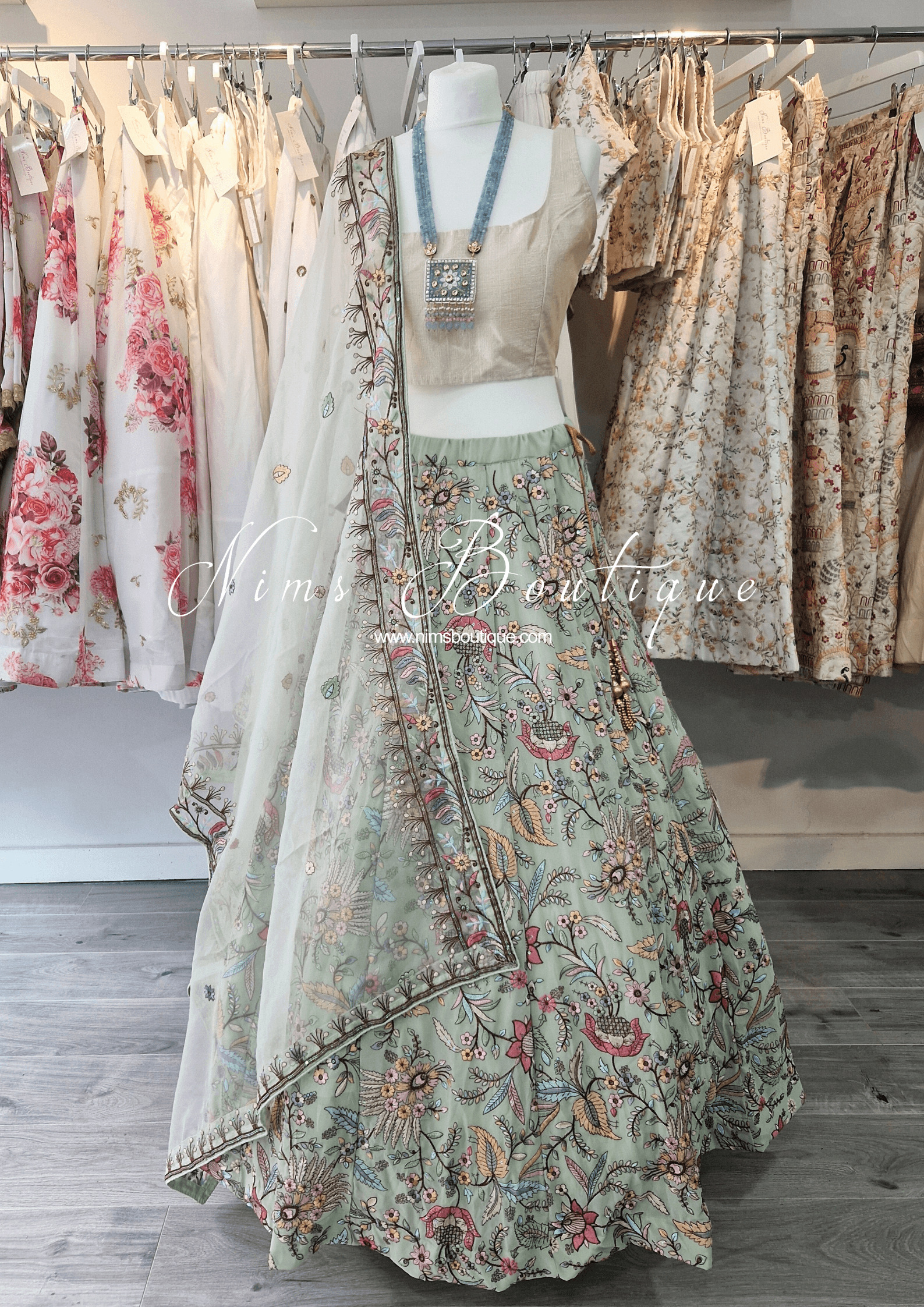 Nims Boutique Sarika Mint Multicolour Embellished Luxury Skirt sizes 4-22