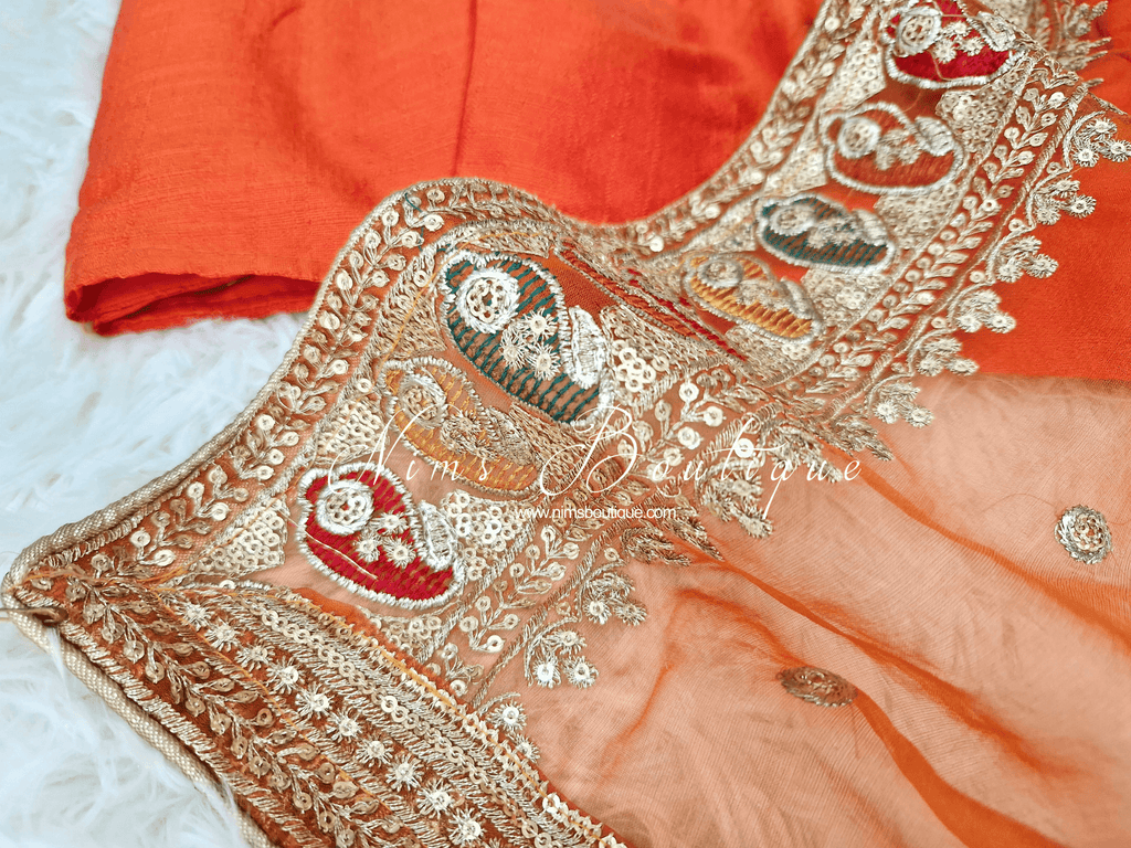 Nims Boutique Sunidhi Orange Multicolour Organza Dupatta/Chunni
