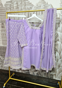 Lilac Embroidered Sharara Suit with sleeves (18-22)