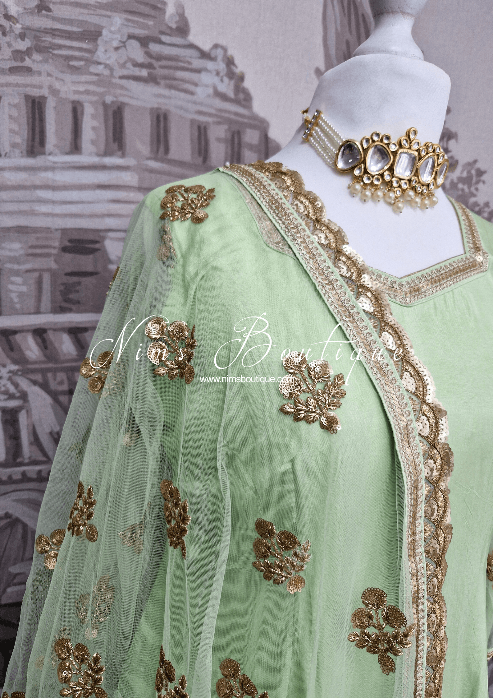 Nims Boutique The NB Classic Long Sleeved Mint Silk Pajami Suit sizes 12 to 22