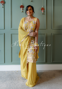 Deep Yellow Embroidered Sharara Suit (Size 10-12)