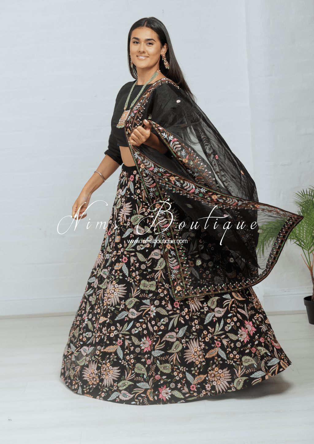 Nims Boutique Sarika Black Multicolour Embellished Luxury Skirt sizes 4-22
