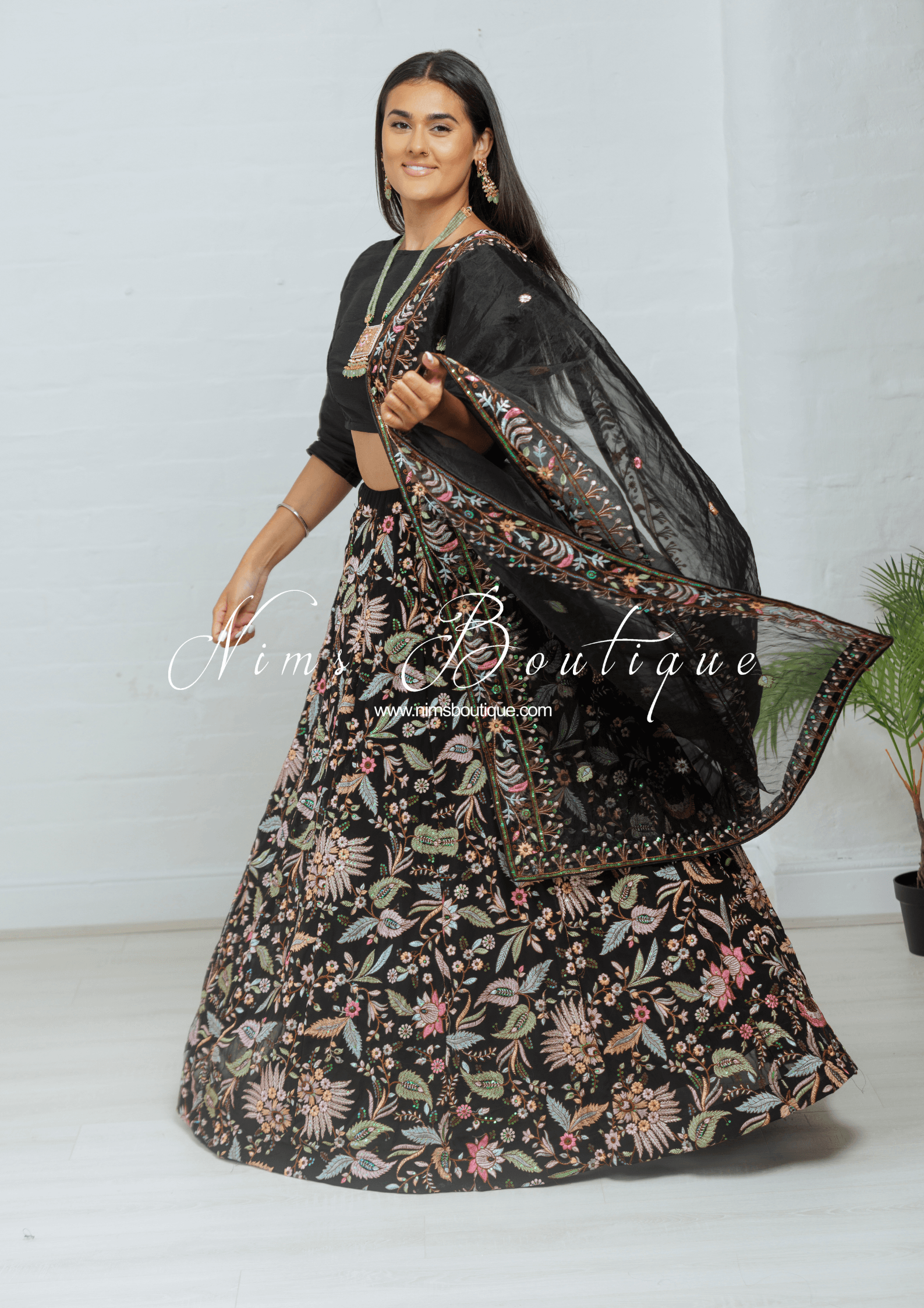 Nims Boutique Sarika Black Multicolour Embellished Luxury Skirt sizes 4-22