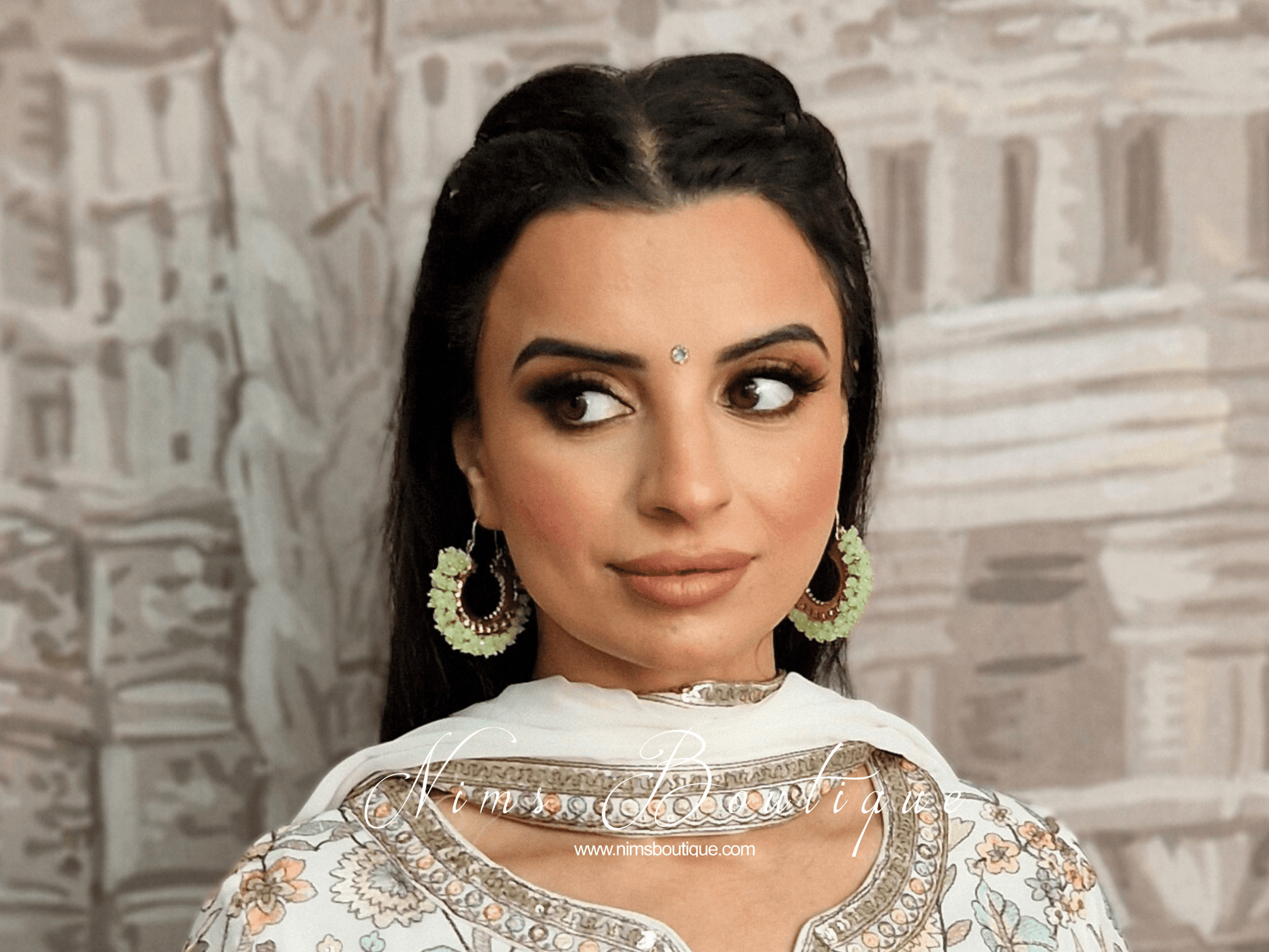 Nims Boutique Meghna Royal Mint Hoop Earrings