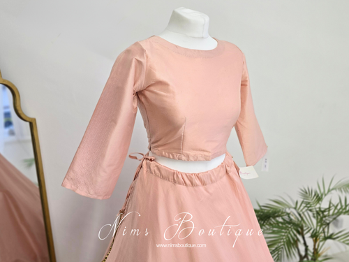 Peach Pure Silk High Neck Blouse with sleeves (size 4-20)