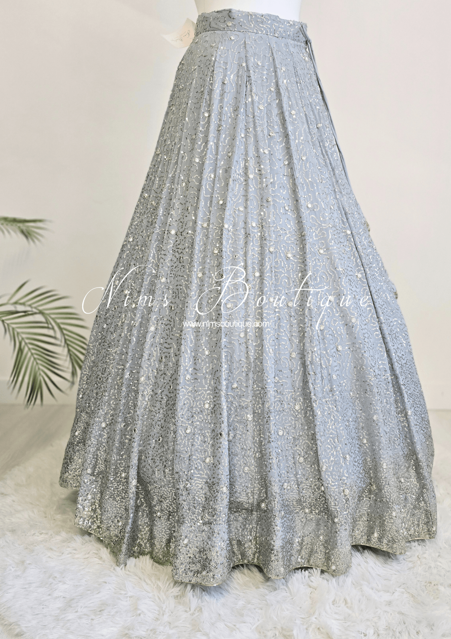 Nims Boutique Arya Grey & Gold Sequin Luxury Skirt sizes 6-16