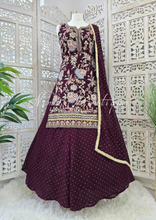 Dark Aubergine Embroidered Sharara Suit (Size 10-12)