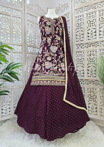 Dark Aubergine Embroidered Sharara Suit (Size 10-12)