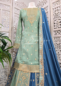 Luxury Mint & Blue Lehnga Suit (Size 12-14)