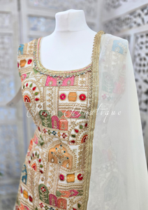 Ivory Multicolour Embroidered Sharara Suit (Size 12-14)