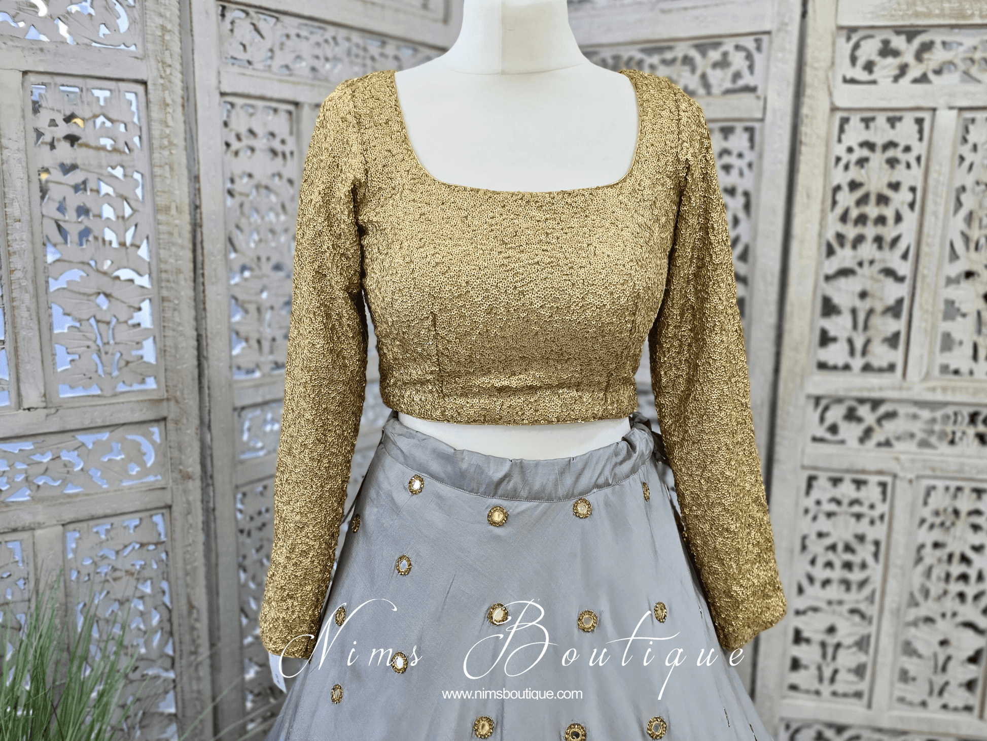 Nims Boutique Luxury Rose Gold Sequin Long sleeved Blouse size 10-26