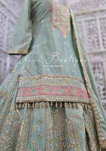 Luxury Mint Embroidered Sharara Suit (Size 12-14)