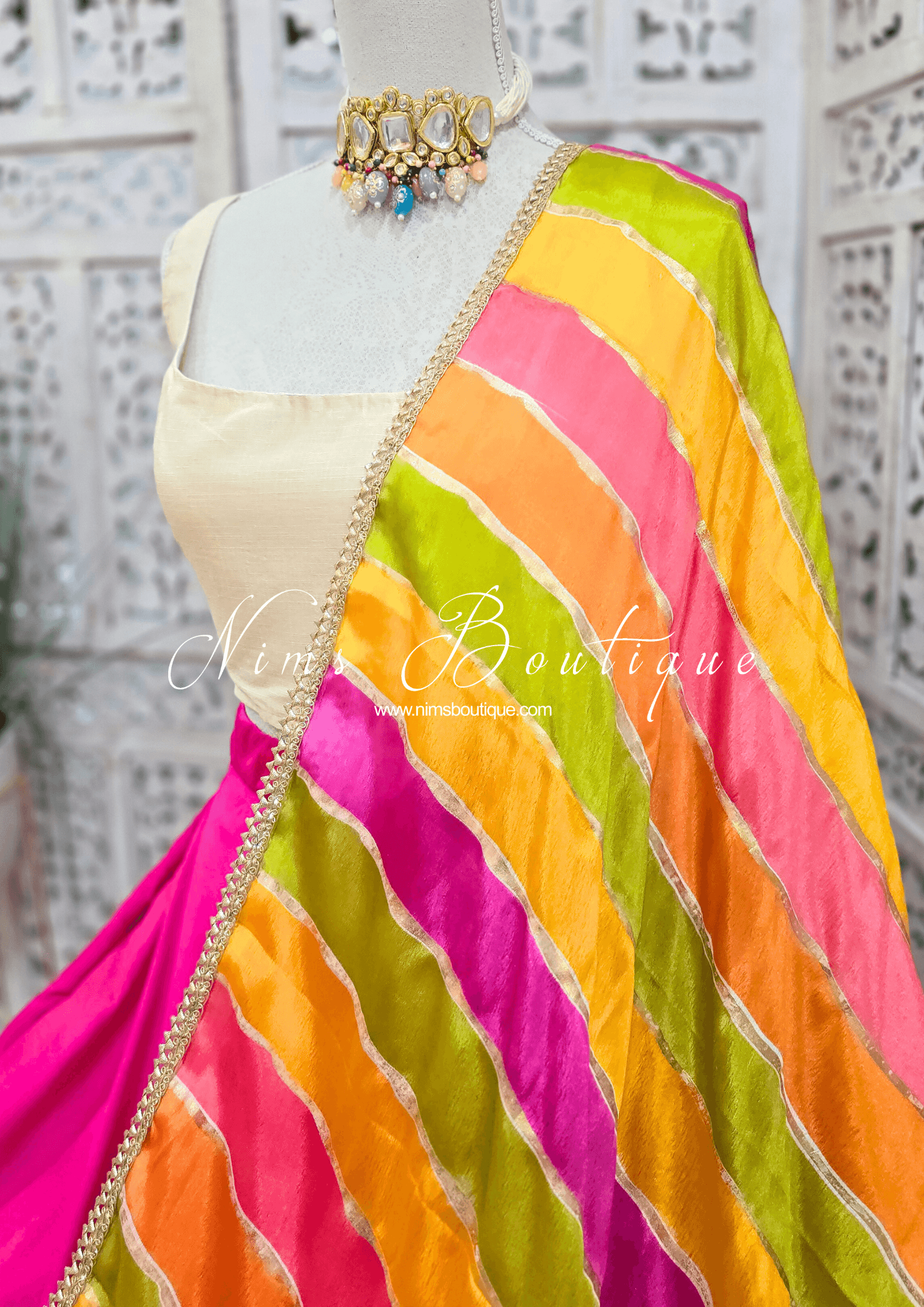 Nims Boutique Multicolour Stripe Georgette Dupatta/Chunni 2