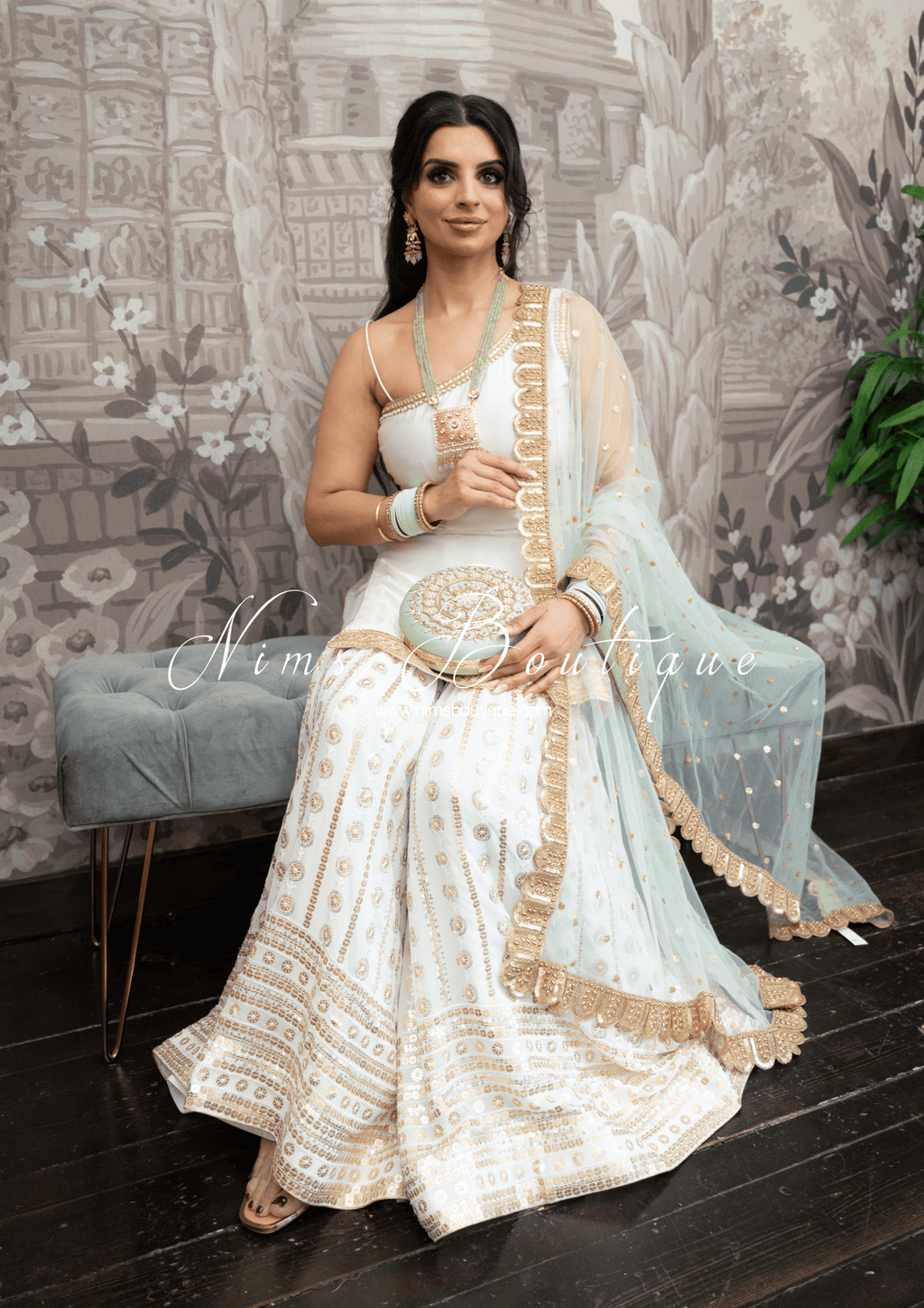 Nims Boutique Vaani White One Shoulder Luxury Gharara Suit sizes 6-14
