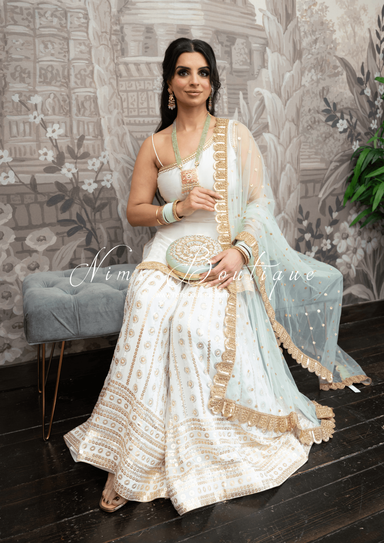 Nims Boutique Vaani White One Shoulder Luxury Gharara Suit sizes 6-14