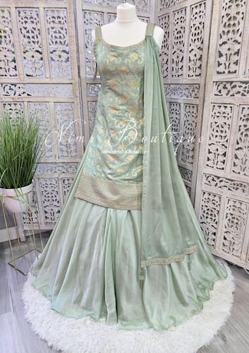 Nims Boutique Mint Brocade Sharara Suit 10-12