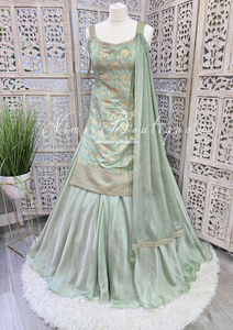 Mint Brocade Sharara Suit (10-12)