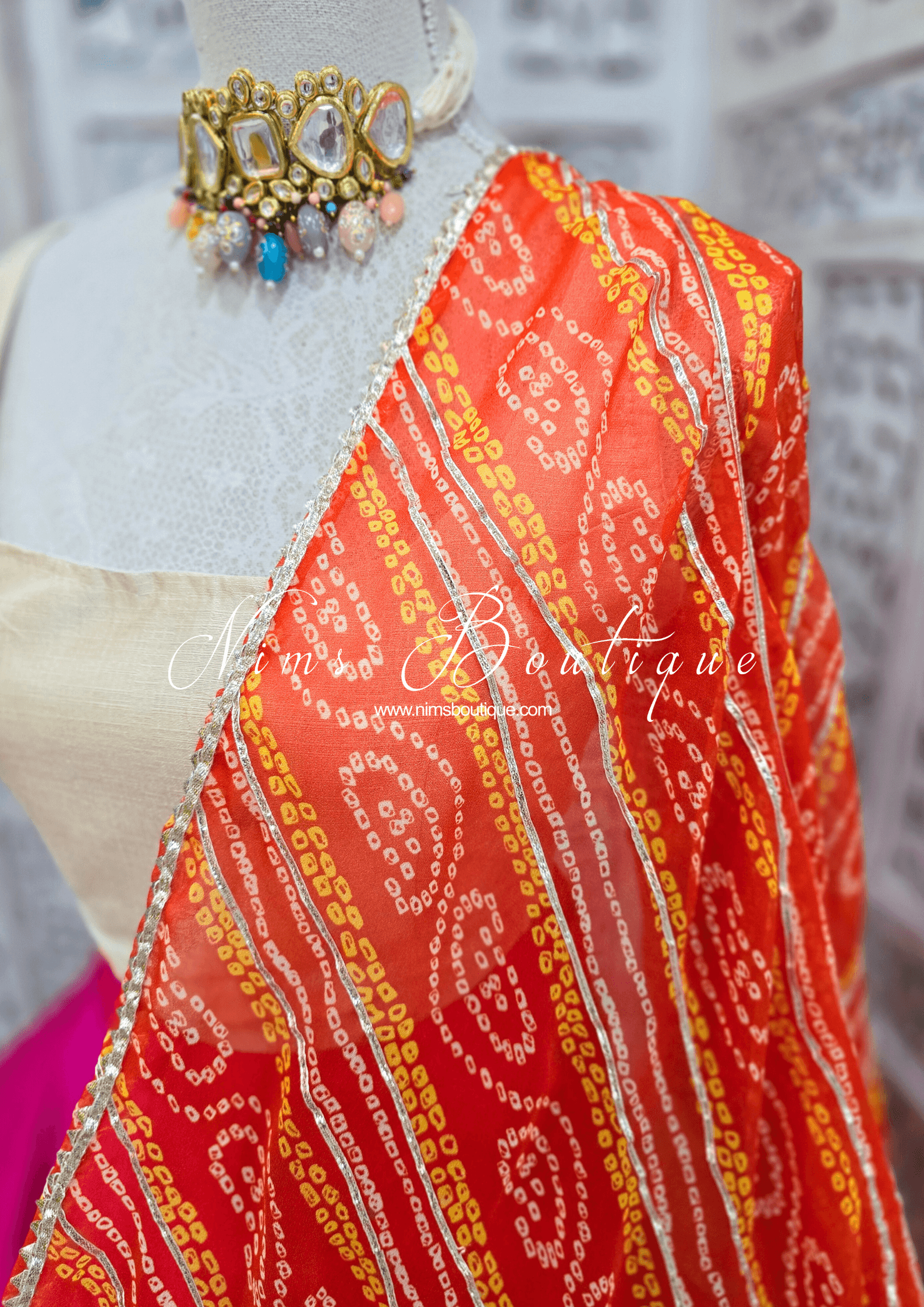 Nims Boutique Orange Bandhani Dupatta/Chunni