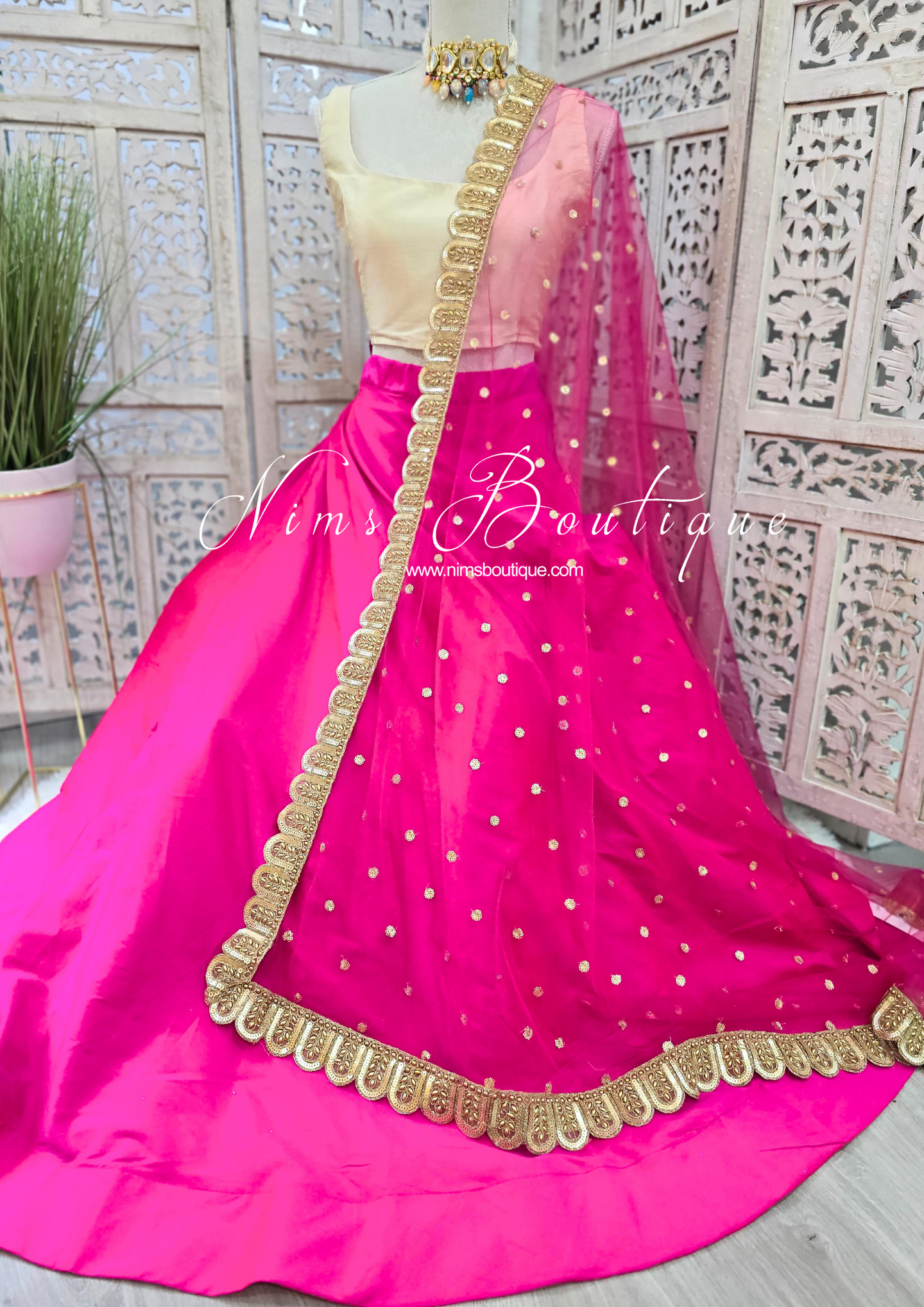 Mira Luxury Hot Pink Net Embroidered Dupatta/Chunni