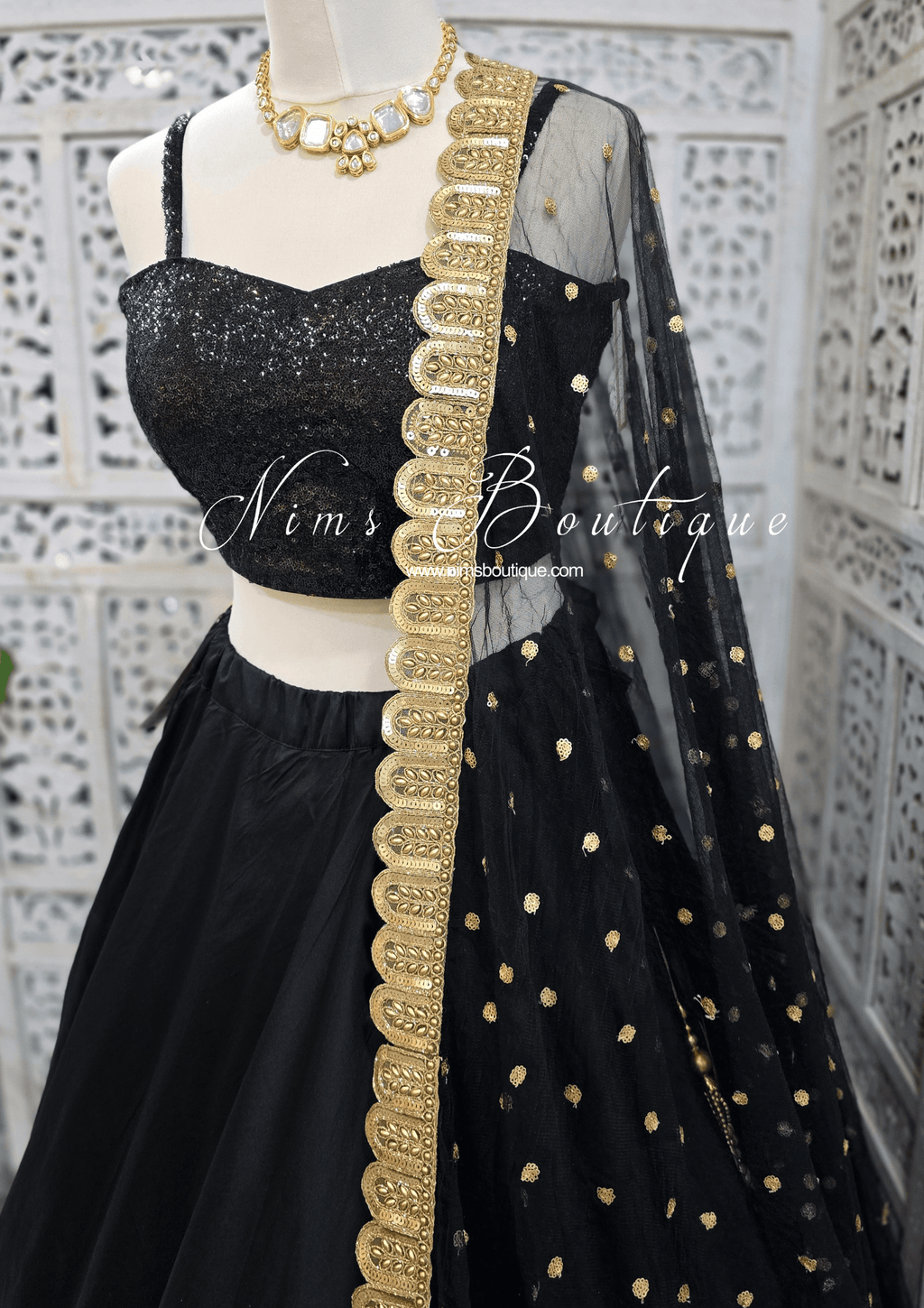 Nims Boutique Mira Luxury Black Net Embroidered Dupatta/Chunni