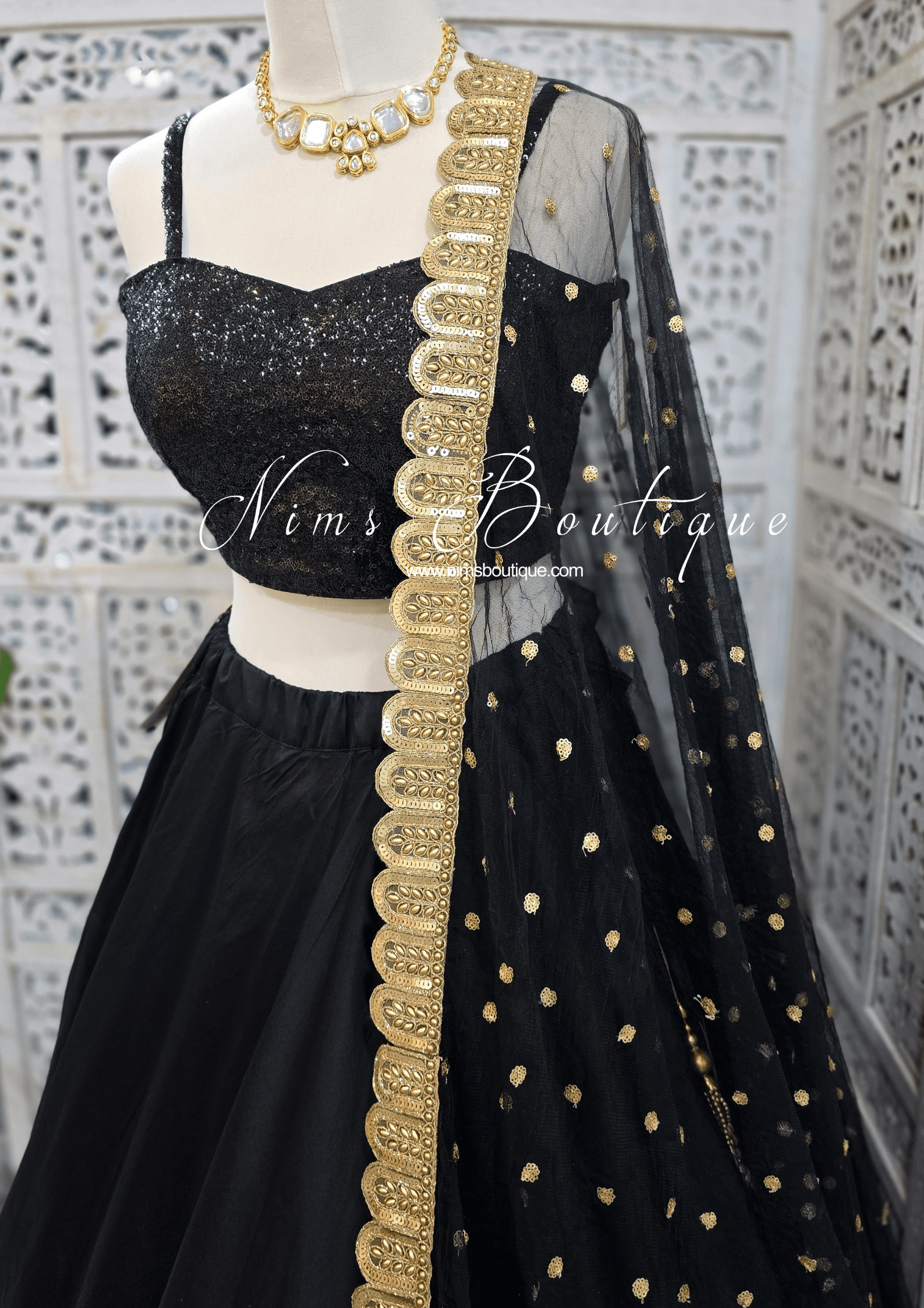 Nims Boutique Mira Luxury Black Net Embroidered Dupatta/Chunni