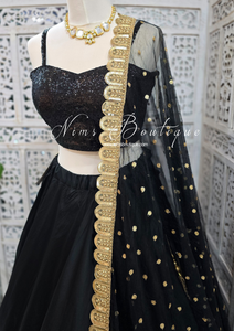 Mira Luxury Black Net Embroidered Dupatta/Chunni