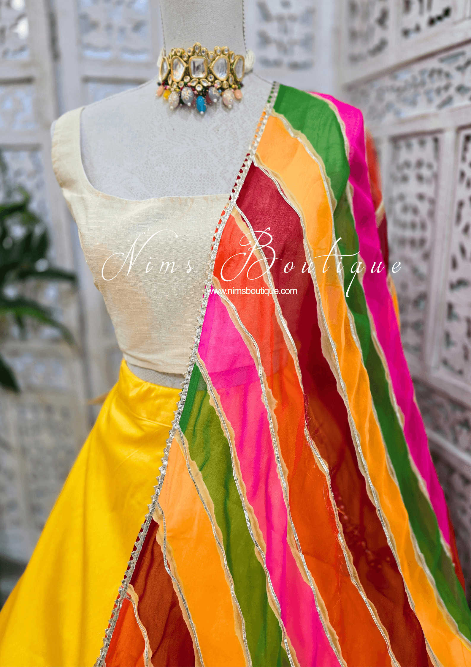 Nims Boutique Multicolour Stripe Georgette Dupatta/Chunni 7