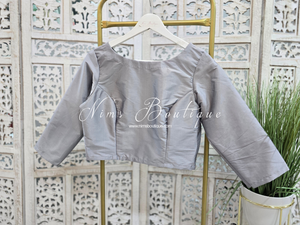 Grey Silk High Neck Blouse with sleeves (4-20)