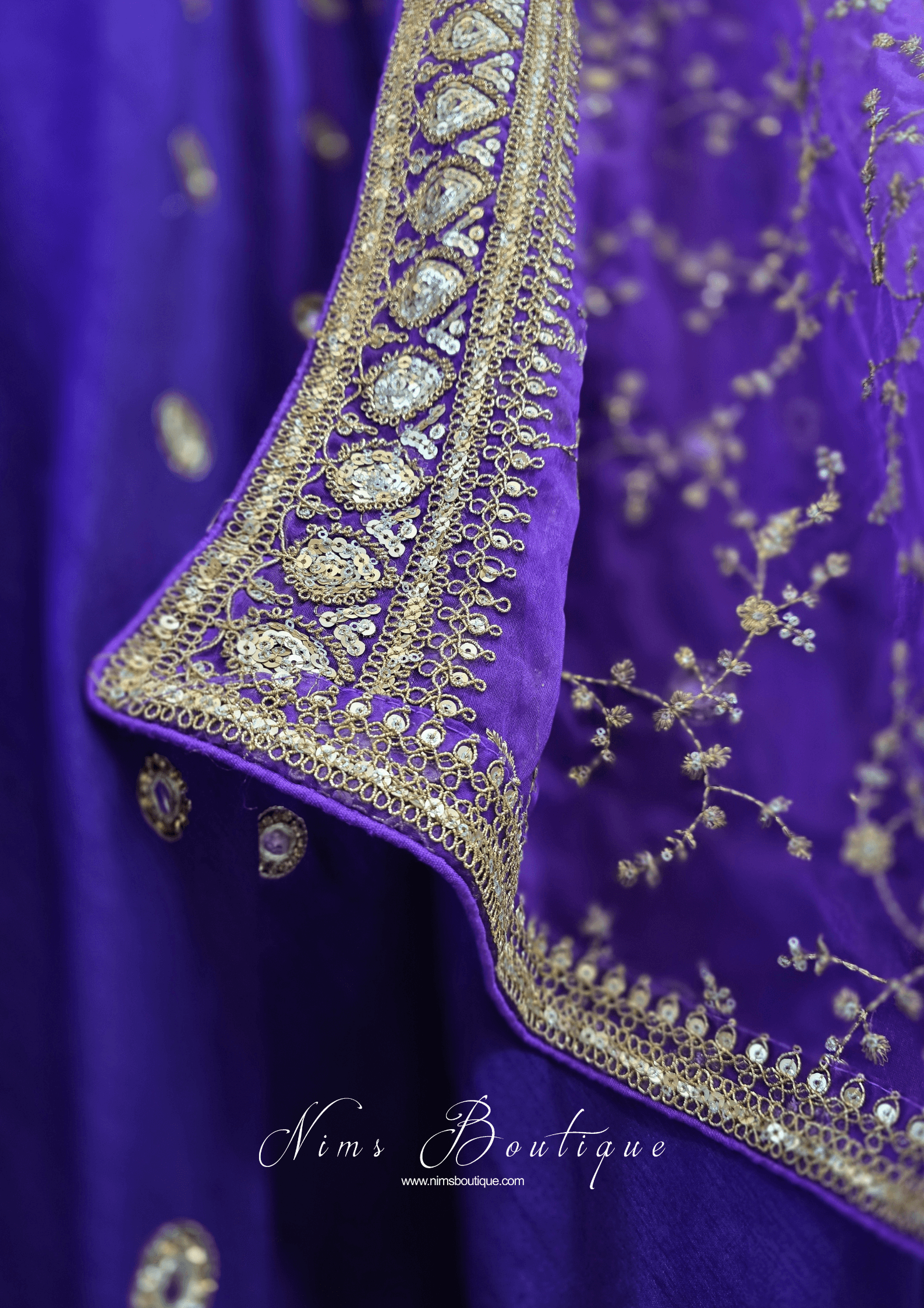 Nims Boutique Mahi Luxury Purple Organza Embroidered Dupatta/Chunni
