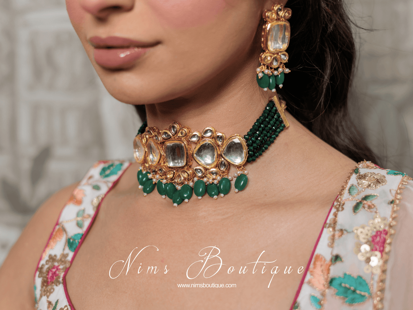 Nims Boutique Raman Green Kundan Choker Set