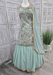 Nims Boutique Dusky Mint Embroidered Sharara Suit Size 10-12