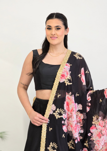 Nims Boutique La Floraison Black Floral Georgette Dupatta/Chunni LFG2