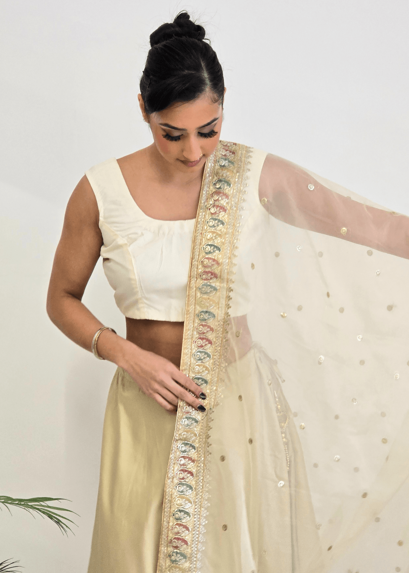Nims Boutique Sunidhi Gold Multicolour Organza Dupatta/Chunni