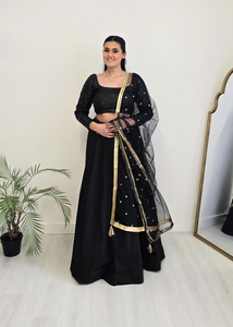 Nims Boutique Black Net Sequin Dupatta/Chunni NS4