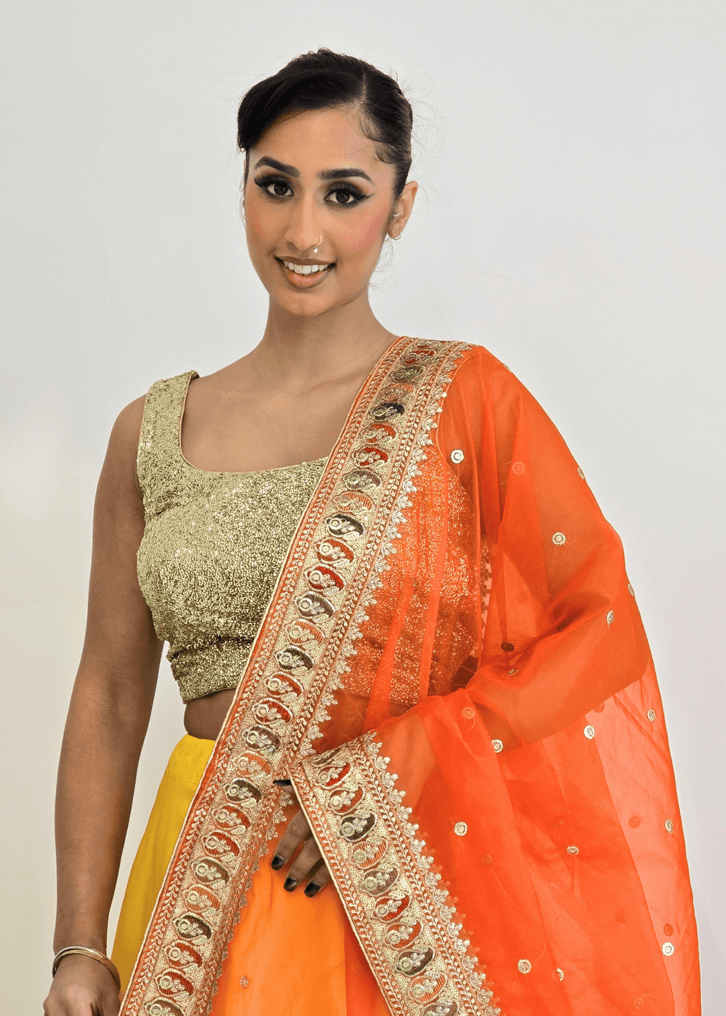 Nims Boutique Sunidhi Orange Multicolour Organza Dupatta/Chunni