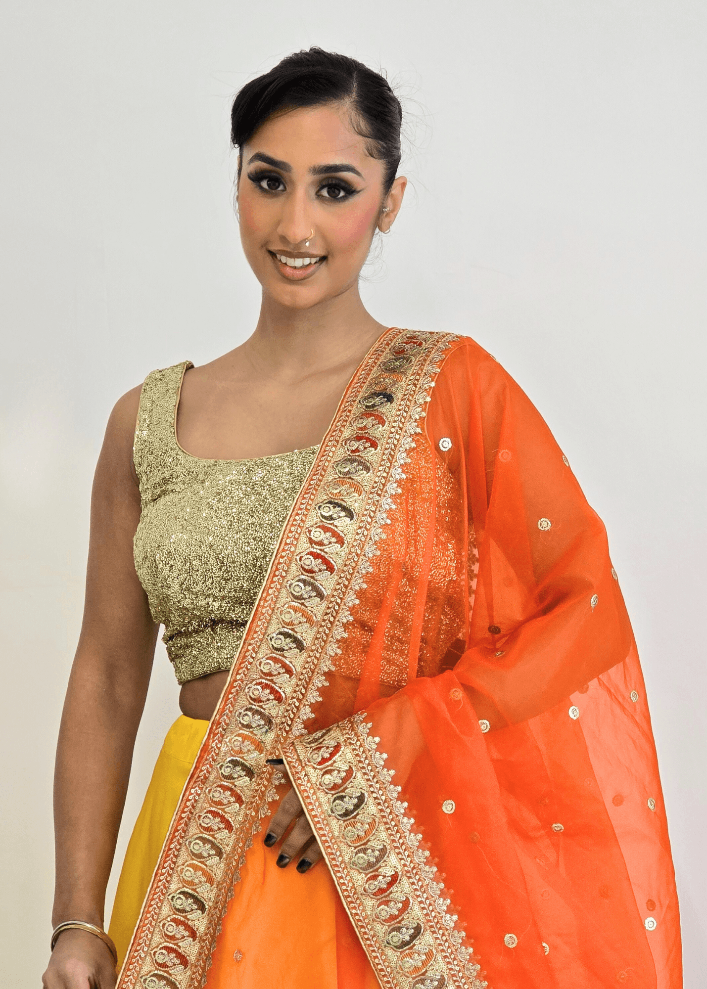 Nims Boutique Sunidhi Orange Multicolour Organza Dupatta/Chunni