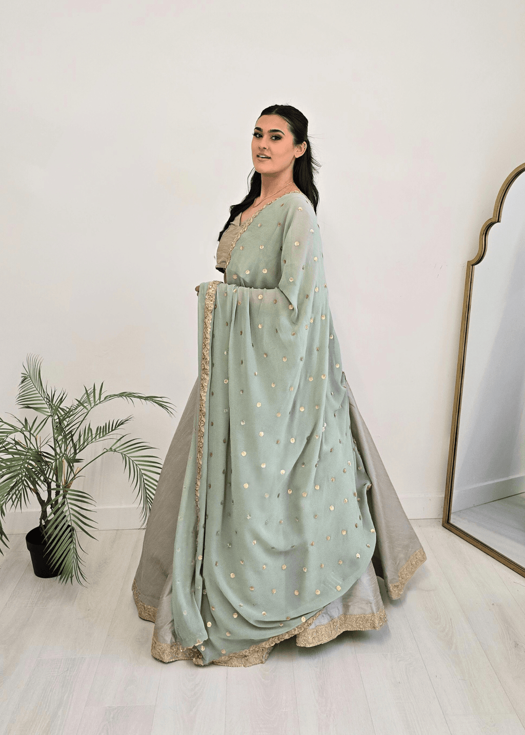 Nims Boutique Ria Luxury Sage Green Georgette Dupatta/Chunni