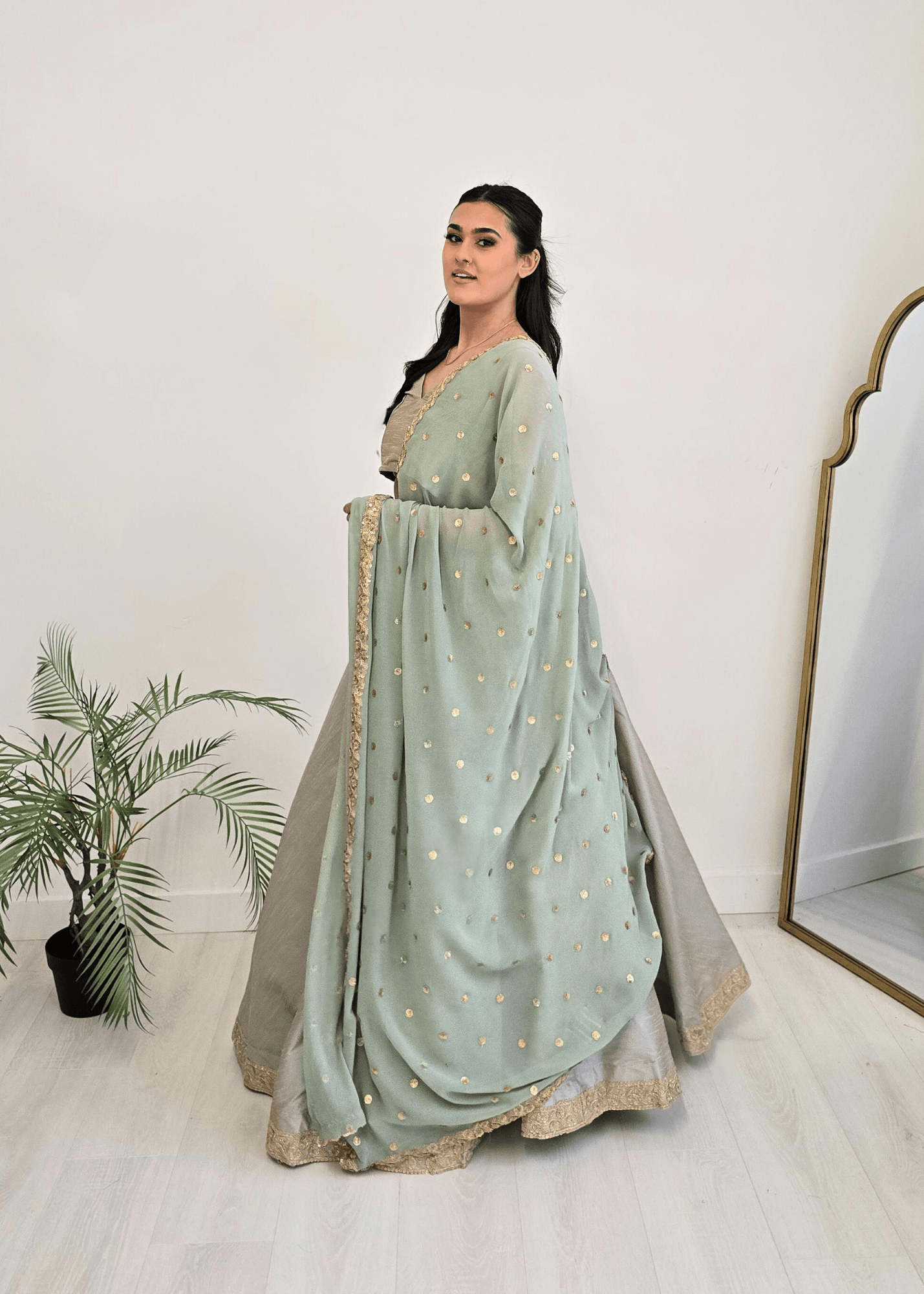 Nims Boutique Ria Luxury Sage Green Georgette Dupatta/Chunni