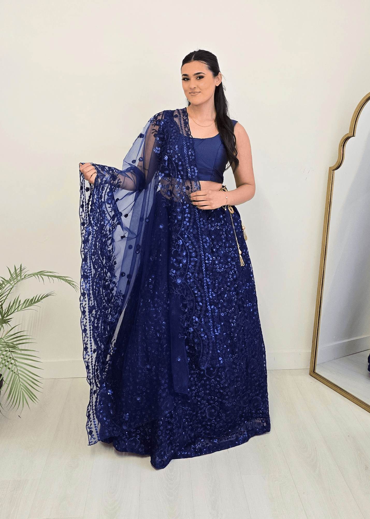 Nims Boutique Ayesha Luxury Navy Blue Net Embroidered Dupatta/Chunni