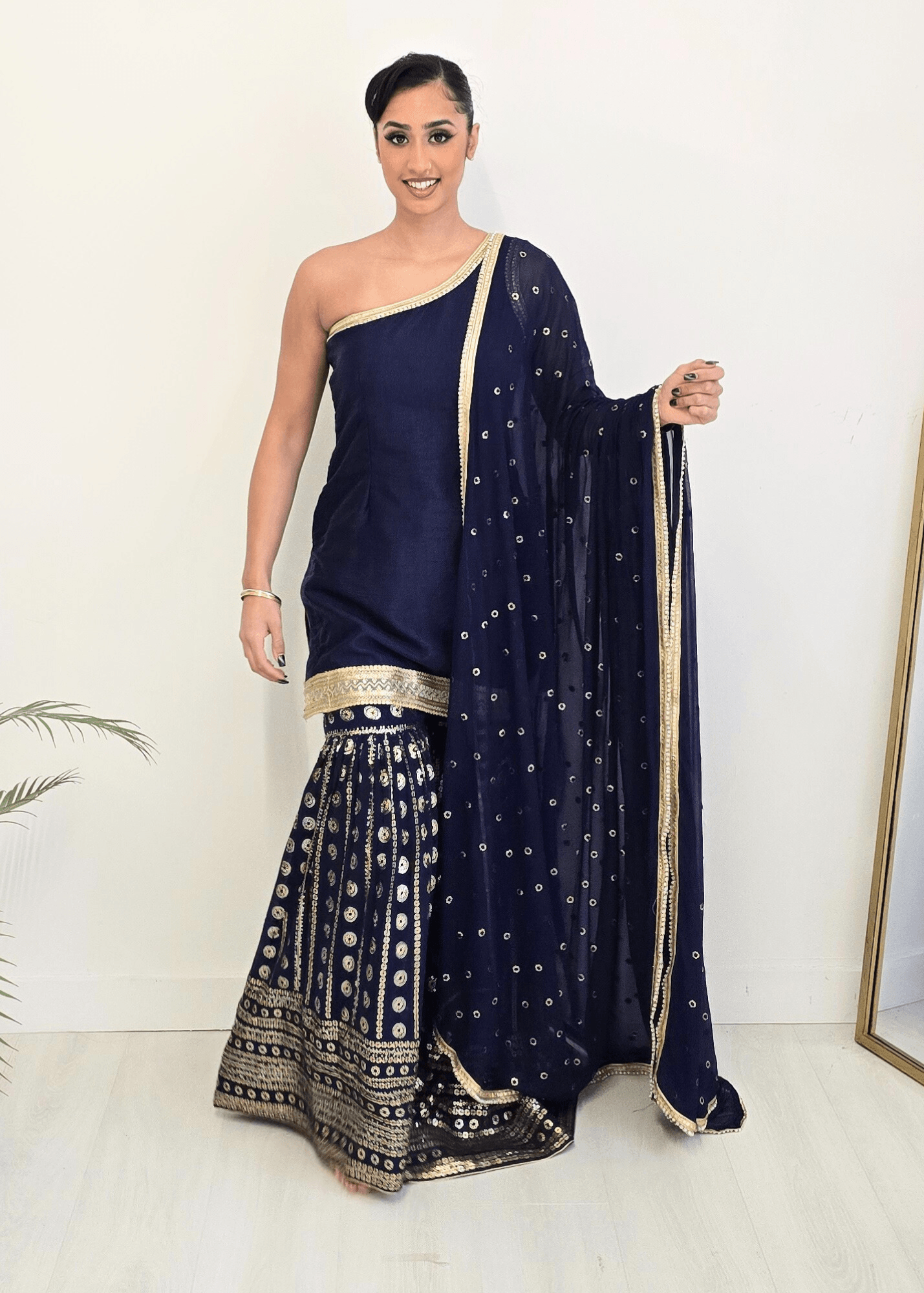 Nims Boutique Vaani Navy One Shoulder Luxury Gharara Suit sizes 6-14