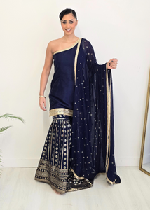 Vaani Navy One Shoulder Luxury Gharara Suit (sizes 6-14)