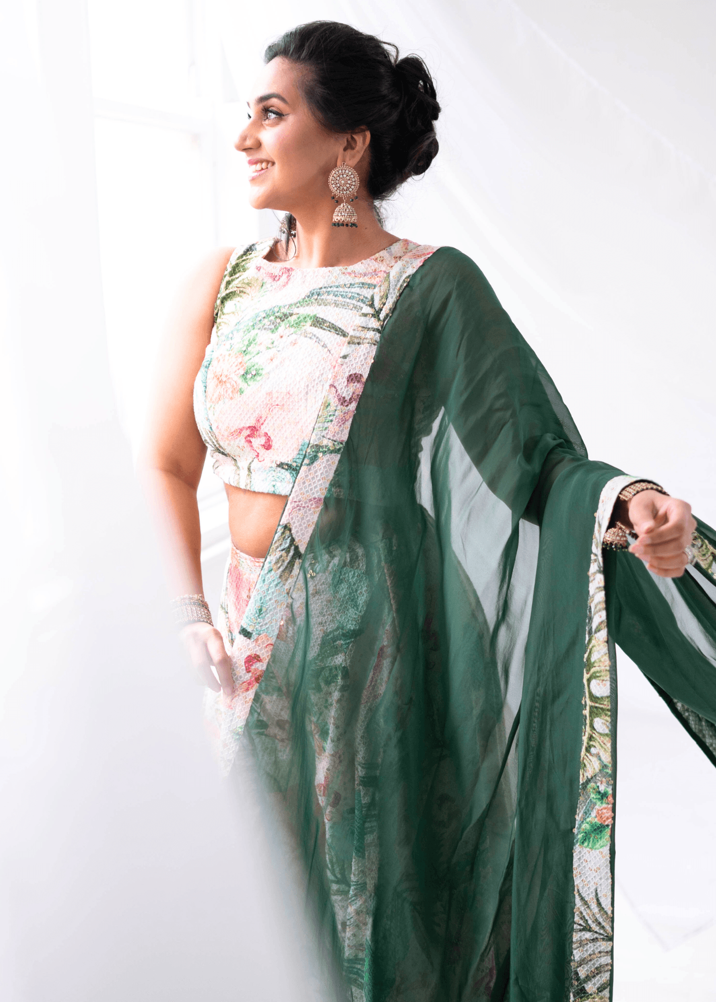 Nims Boutique Isabella Ivory & Green Floral Blouse